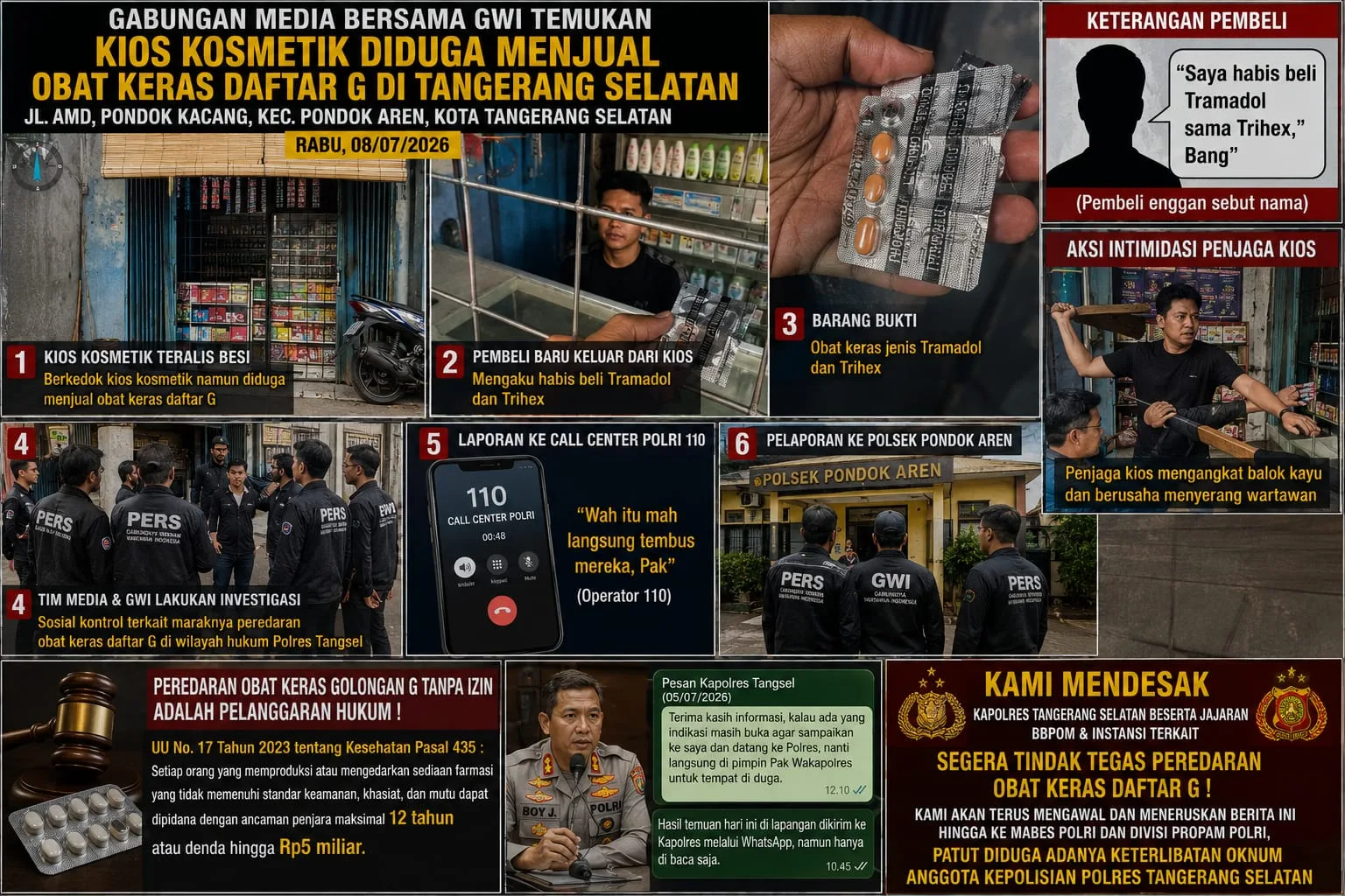 Gabungan Media Bersama GWI Temukan Kios Kosmetik Diduga Menjual Obat Keras Daftar G di Tangerang Selatan